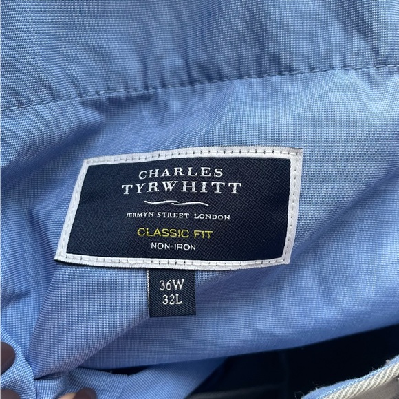 CHARLES TYRWHITT MENS NON-IRON CLASSIC FIT COTTON GRAY KHAKI PANTS - SIZE 36x32 - Picture 7 of 10